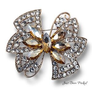 Champange Stone Rhinestone Brooch 2.5" Vintage Unmarked